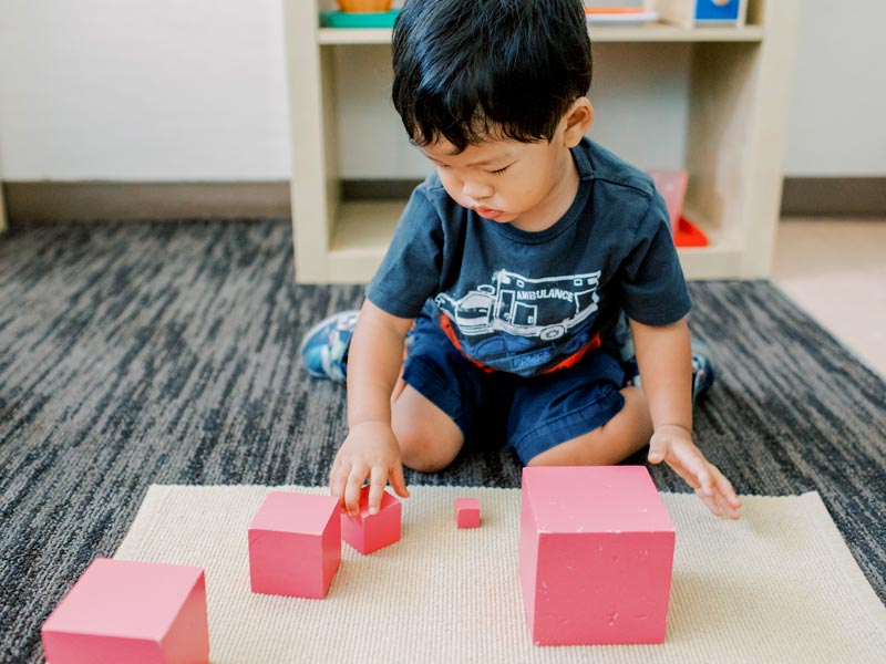 little boy with building blocks